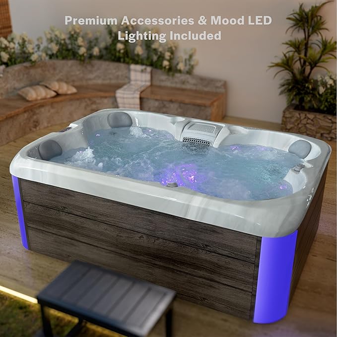 Empava Hot Tub, 4-Person Home Spa for Hydrotherapy, Arthritis & Muscle Relief |20-Jet 110V Backyard Oasis for Ultimate Recovery & Lasting Family Memories, Acrylic, 82", ETL Certified