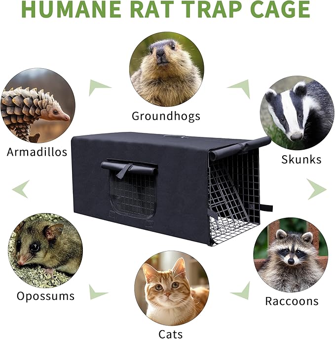 Live Animal Trap Cage with Cover, Cat Trap for Stray Cats 42 Inch Heavy Duty Folding Skunk Traps with Real Door for Raccoons, Opossums, Groundhogs, Skunks, Feral Cats, Squirrels