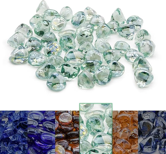 GasSaf 20-Pound 1 inch Diamonds Fire Glass for Gas or Propane Fire Pit Fireplace & Landscaping (Crystal Ice Luster)