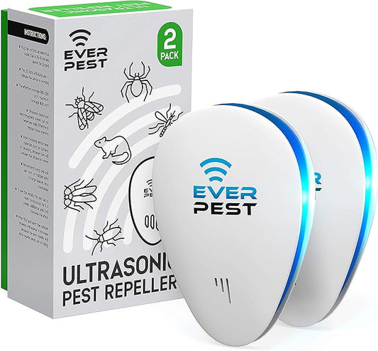 Ultrasonic Pest Control Repeller - Repel Rodents, Ants, Cockroaches Get Rid, Bed Bugs, Mosquitos, Flies, Spiders, Squirrel Bats - Eco-Friendly Safe for Humans - 2 Pack