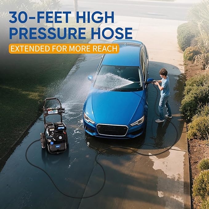 TOOLCY Gas Powered Pressure Washer 3400 PSI 2.8 GPM, 212cc Engine Gas Power Washer with Enhanced Pump, 30FT Pressure Washer Hose, Soap Tank, Pressure Gun & 5 Tips for Cars/Driveways/Homes/Patios