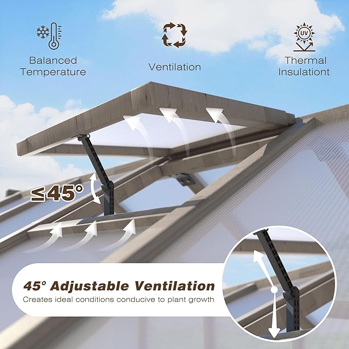 MUPATER 8' x 8' Wooden Polycarbonate Greenhouse with Ventilated Window & Lockable Door, 6mm Polycarbonate Panels for UV Protection, Walk-in Greenhouse for Outdoors, Patio, Backyard, Brown