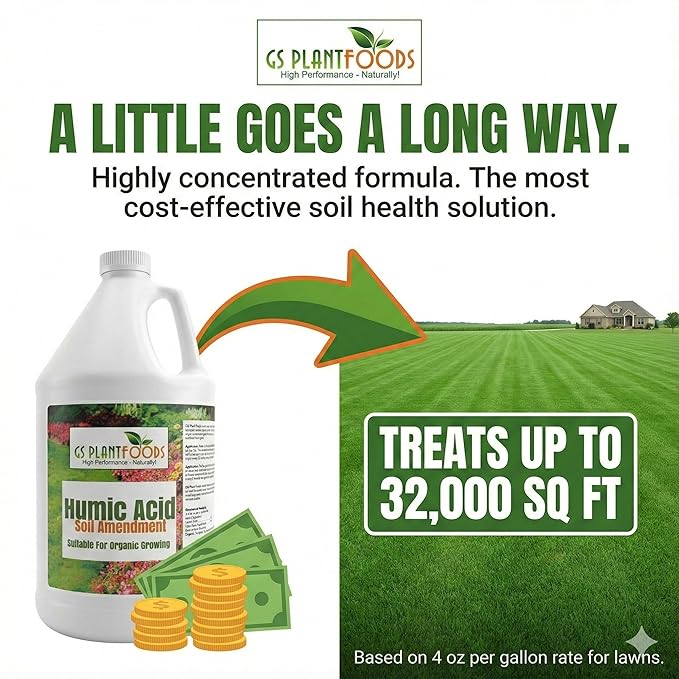 GS Plant Foods Humic Acid Soil Amendment – Leonardite-Derived Liquid Concentrate for Improved Soil Structure & Nutrient Availability – OMRI Listed for Organic Use – 5 Gallons