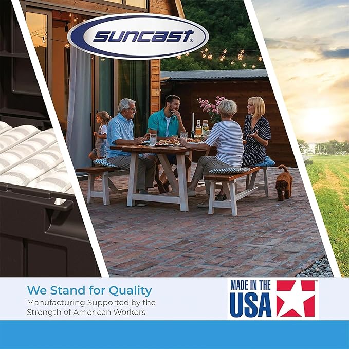 Suncast 138 Cu Ft Horizontal Outdoor Storage Shed, 57.5"x79.75"x52" Glidetop Outdoor Shed with Sliding Lid, Plastic Resin Storage Sheds with Floor for Bikes, Motorcycles, & Lawn Mower, Made in the USA