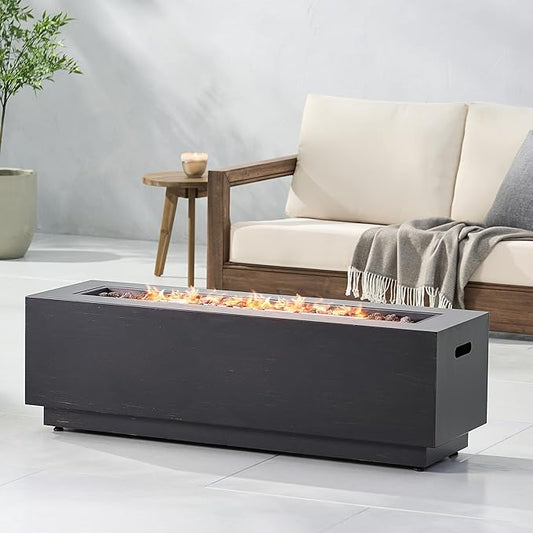 48 Inch Outdoor Propane Fire Pit Table for Patio, Iron Fire Pit Table, Rectangle Gas Fire Pit for Garden, Pool, Backyard, 50,000 BTU, Free Lava Rocks, Dark Gray