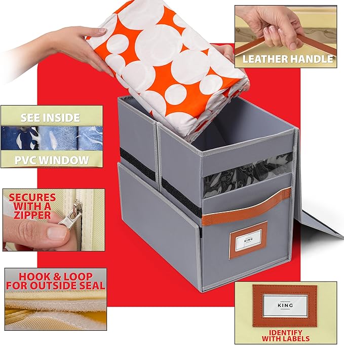 Bed Sheet Storage Organizer, Non-woven Fabric, 15x13x9.5Inches, Clear Window, Modern Style, Rectangular, Zipper Closure (Sage Green, 1-Pack)