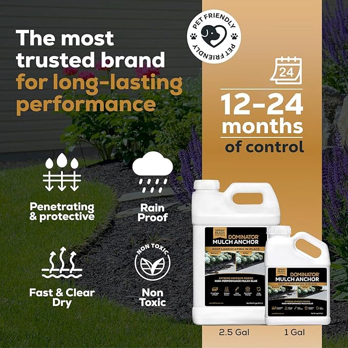 Dominator Mulch Anchor 1 Gallon - Mulch Glue & Rock Glue for Landscaping, Pea Gravel & Bark, Strong Stabilizer & Stone Adhesive, Gravel Binder, Ready to Use, Made in US