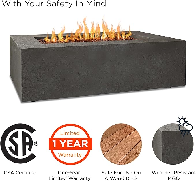 Real Flame Baltic Rectangle Natural Gas Fire Table, Glacier Gray