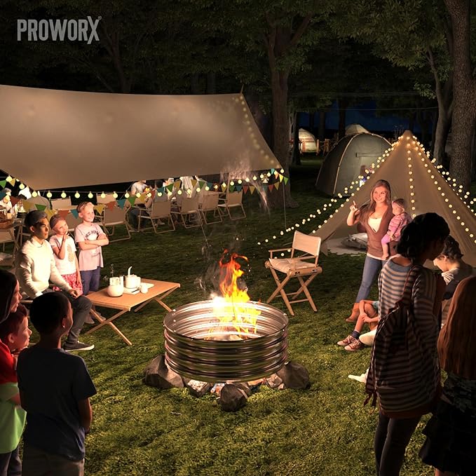 36 Inch Outdoor Fire Pit Ring, Round Galvanized Portable Fire Pit for Camping, Metal Steel Bonfire Fire Ring for Outside, Backyard