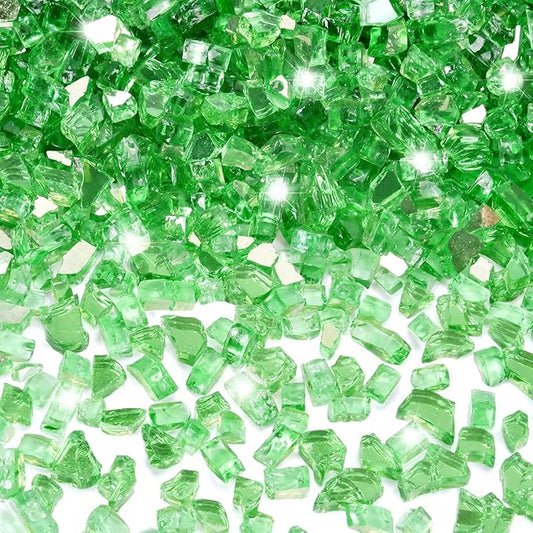 GasSaf 1/4 Inch Fire Glass Reflective Tempered Fireglass Cut Crushed FireGlass for Fire Pit, Fireplace, Replaces Existing Gas Logs & Lava Rocks (20 Pound)(Green Reflective)