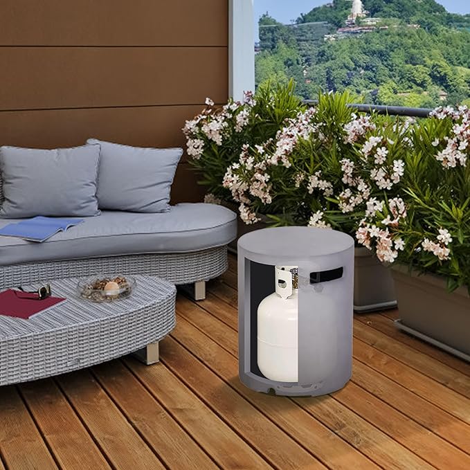 Afterglow 16" Propane Tank Cover Table, Round Tank Container Fits Standard 20 lbs Propane Tank Outdoor Gas Tank, Deck Backyard Patio, Grey