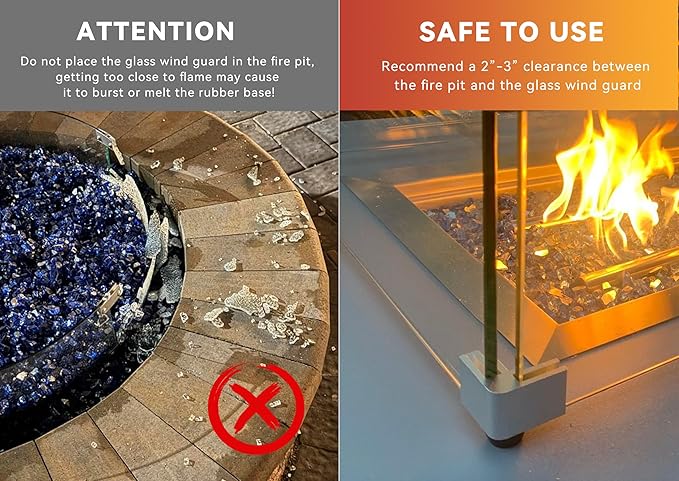 Skyflame Fire Pit Wind Guard, 53.5" x 19.5" x 6" Clear Tempered Glass Flame Guard Set with Hard Aluminum Corner Brackets and Rubber Feet, Fits for 48-inch Rectangular Fire Pit Burner Pan