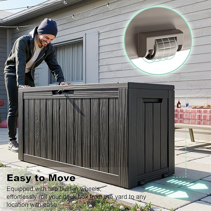 75 GallonOutdoor Storage Box,Resin Deck Boxes Waterproof, IndoorOutdoor Bin for Package Delivery, Patio Cushions, Gardening Tools, Lockable, UV Resistant