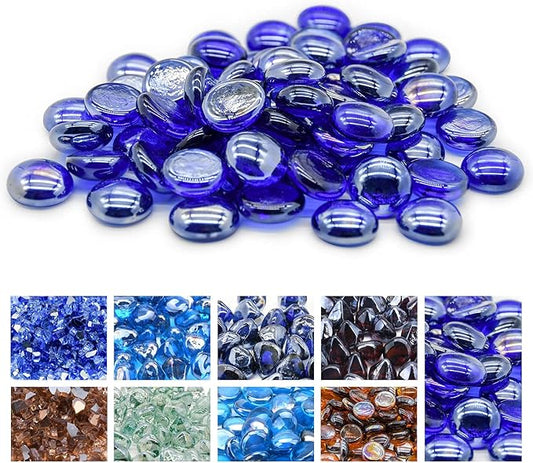 GasSaf Blue Fire Glass Beads for Outdoor Fire Pit, Fireplace, Replaces Existing Gas Logs & Lava Rocks, 3/4 Inch Glass(20 Pound)(Cobalt Blue)