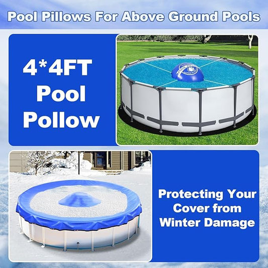 5x5 Ft Pool Pillows for Above Ground Pools, 0.5mm Extra Thick Tear-Resistant, Pool Closing Kit for Above Ground, 50ft Rope Included (Round)