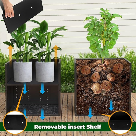 Galvanized Steel Metallic Heavy Planter for Outdoor Plants 24" x 12" x 24" Metal Rectangular Outdoor Planter Box Spliced Flower Box with Partitions for Outside,Indoor,Garden (Black, 24*12*24)