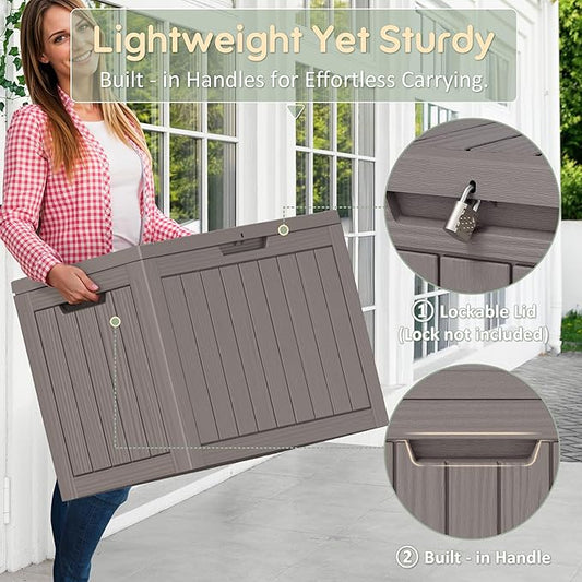 40 Gallon Outdoor Storage Deck Box Waterproof,Garden Tool,Backyard Cushion,Poolside Storage,Small Delivery Boxes for Outside,UV-Resistant & All-Weather,Wood-like Striped Gray