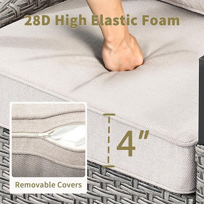 3 Pieces Outdoor Patio Furniture Sets - Wicker Swivel Patio Rocker Chairs Set of 2 with Glass Side Table, High Back Swivel Glider Chair with Deep Seating for Porch Deck Balcony Garden Gray/Beige