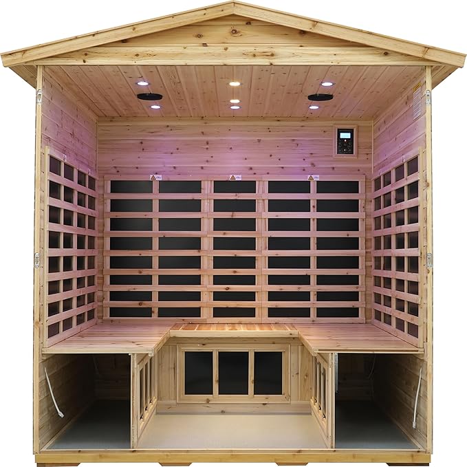 LTCCDSS 5-Person Low EMF Outdoor Far Infrared Sauna - Vast Interior- Hemlock Wood Sauna for Home - Bluetooth Speakers, Reading Lamps, Chromotherapy Lights, (Bundled Steam Sauna) 81.1 * 60.6 * 83.5 in
