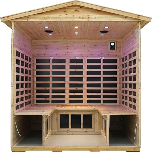 LTCCDSS 5-Person Low EMF Outdoor Far Infrared Sauna - Vast Interior- Hemlock Wood Sauna for Home - Bluetooth Speakers, Reading Lamps, Chromotherapy Lights, (Bundled Steam Sauna) 81.1 * 60.6 * 83.5 in