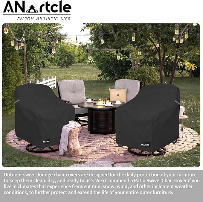 Outdoor Swivel Rocking Chair Cover 2-Pack,100% Waterproof Heavy Duty Outdoor Chair Covers,Rocking Chair Covers for Outdoor Furniture (27.5 W x 32.5 D x 39 H inches)Black.