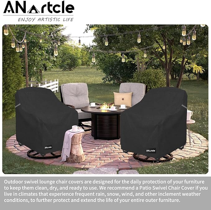 Patio Chair Covers,600D Waterproof Heavy Duty Outdoor Lawn Patio Furniture Covers,Patio Swivel Chair Covers for Outdoor Furniture,(32W x 35D x 36H inches) Black