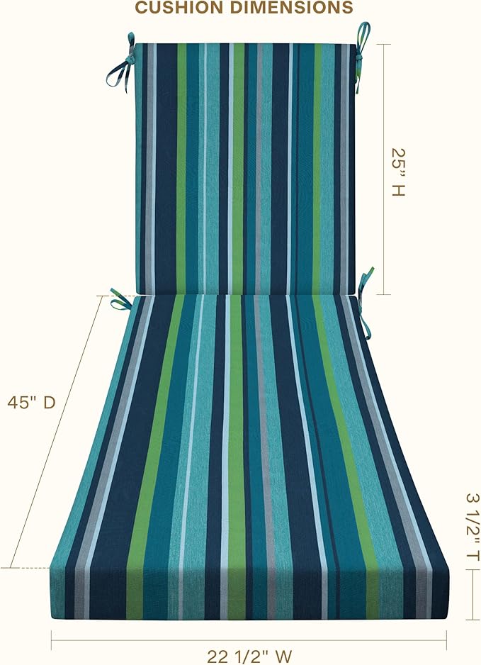Honeycomb Outdoor Heritage Chaise, 22.5" W x 70" L, Stripe Poolside Chair Cushion for Patio Furniture