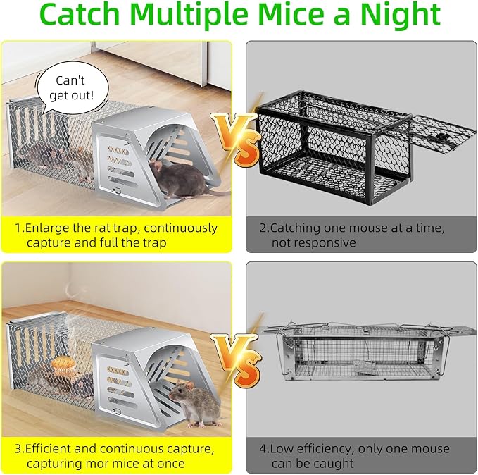 2025 Humane Rat Trap Outdoor Rodent Traps Humane Mouse Trapss Indoor Squirrel Trap,Sensitive Pedal Trigger,Metal Rat Live Animal Traps for Voles,Rodents,Mice,Moles,Chipmunk (Include Gloves&Clamps)