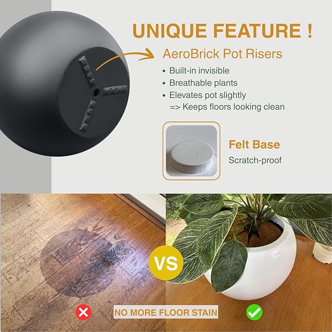 12.8" H x 16" D Globo Fiberstone Round Planter - Christmas Tree Planter, Smooth Finishes, Weather Resistant for Indoor & Outdoor Use, Included 2 Extra Coco Mats (Black, 10.7" Pot Opening)