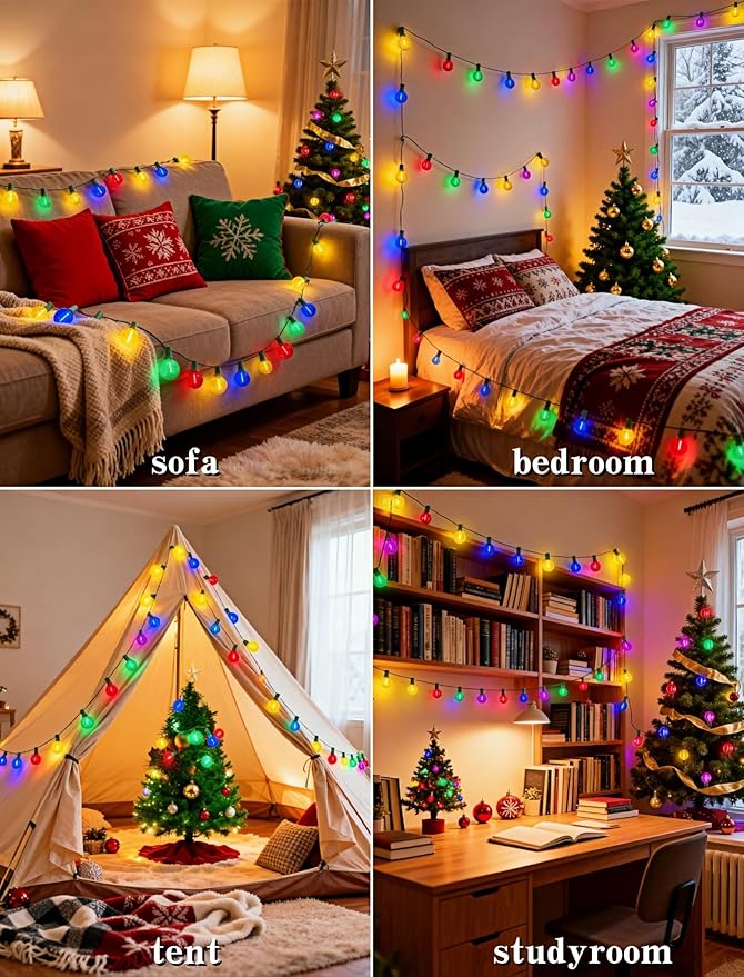 Pallerina 50Ft Outdoor Clear Multicolor Lights, LED G40 Globe Patio String Lights with 25 0.6W Colorful Bulbs(2 Spare), Outside Christmas Lights for Holiday Party Backyard Christmas