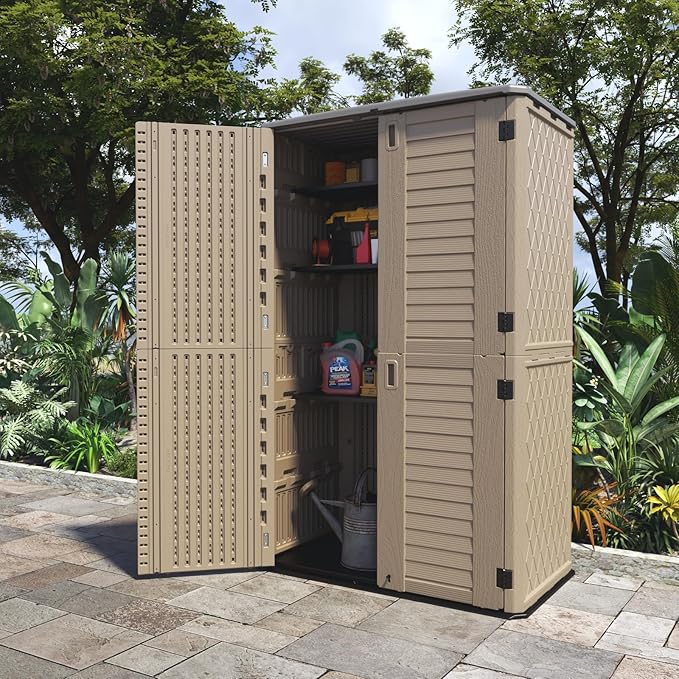 ADDOK Resin Storage Shed Lockable,Outdoor Storage Cabinet Weather Resistance, Outdoor Sheds for Backyards, Patio, Garden 52 Cu.ft