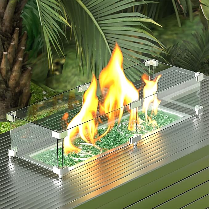 GRISUN Emerald Green Fire Glass for Fire Pit, 10 Pounds 1/2 Inch Tempered Glass Rocks for Natural or Propane Fireplace, Safe for Outdoors and Indoors Firepit Glass