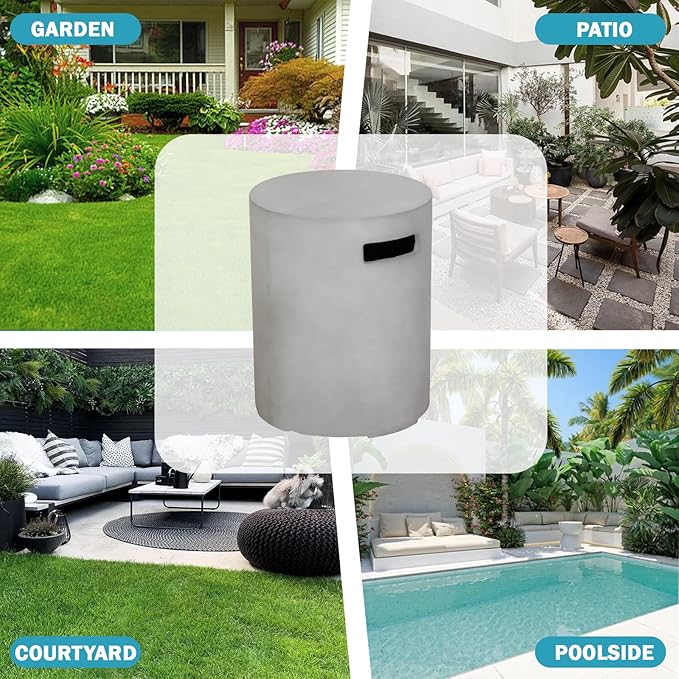 Propane Tank Cover Table, 20 LB Concrete Tank Storage Box, Modern Outdoor Gas Tank Covers Hideaway Table for Propane Fire Pit and Gas, Round Tank Holder with Handles (Gray) φ16 X 20inch