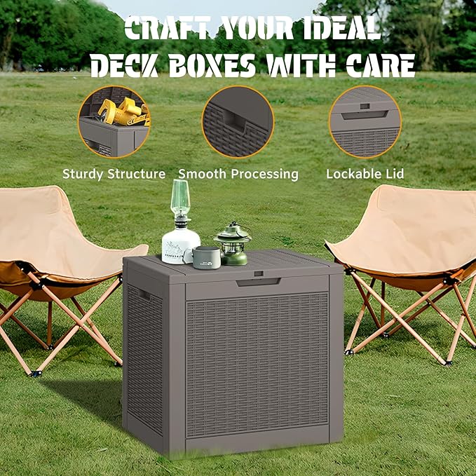 NUNU LAB 30 Gallon Outdoor Storage Box Waterproof, Outside Package Delivery Deck Boxes with Lockable Lid, Backyard Storage Bin For Garden Tools, Patio Cushions, Pool Accessories, Gray