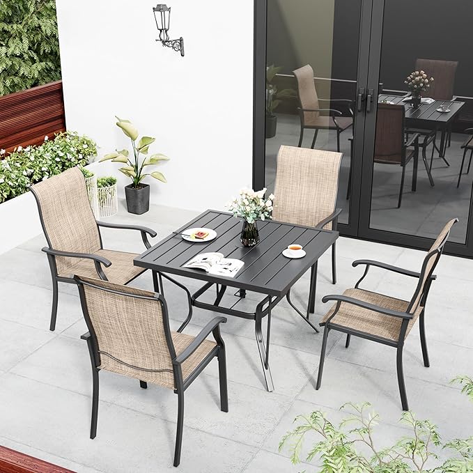 5-Piece Outdoor Dining Set, Patio Furniture Set with 4 Regular Chairs,Patio Dining Set with 1 Rectangular Table for Garden, Backyard, Poolside, Deck, Beige