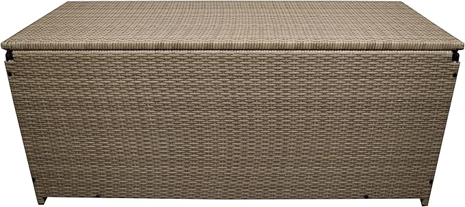 Oakland Living Tan Indoor and Outdoor Balcony Patio Deck Porch Pool 113 Gallon Wicker Storage Box Trunk Bin with Metal Frame