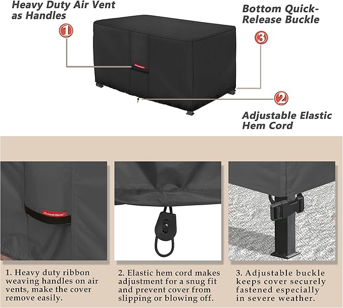 Porch Shield Patio Fire Pit Cover - Waterproof 600D Outdoor Rectangular Fire Table Cover Deck Box Protector - 52 x 34 inch, Black