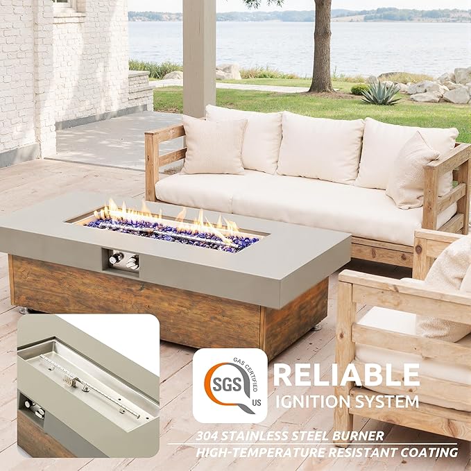 48" Propane Fire Pit,Outdoor Gas Fire Pit Table with Rain Cover,Rectangular Heater for Patio, Backyard, Deck,50,000BTU Outdoor Modern Patio Fire Pit. (Retro Wood, 48" x 23.6")