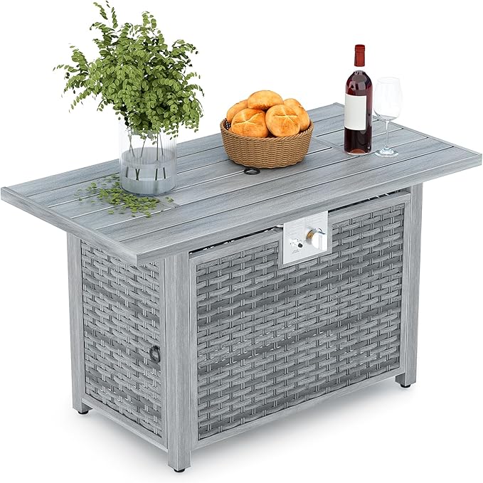 Outdoor Fire Pit Table Propane Gas Fire pits &Outdoor Fireplaces 43″ Rectangular Firepit Table, 50,000 BTU Fire Table for Patio Set (Light Gray)