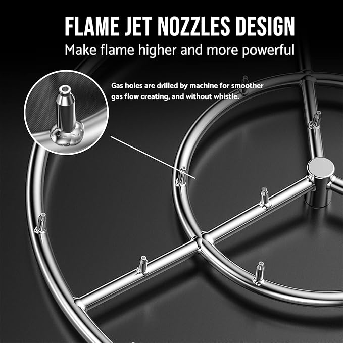 Skyflame 24-Inch Round Stainless Steel Fire Pit Jet Burner Ring, High Flame