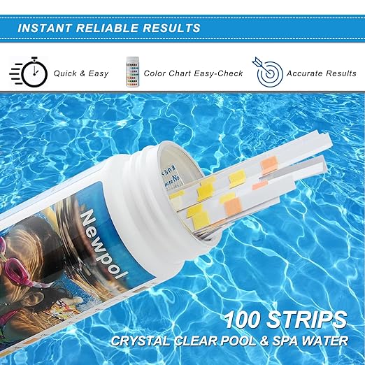 Newpol 8-in-1 Pool Test Strips, 100 Strips Water Testing for Swimming Pool, Hot Tub and SPA