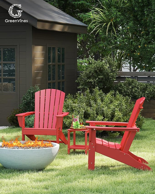 GREENVINES Adirondack Chairs Set of 2 | HDPE Plastic | Oversized Fire Pit Chair | All Weather | Red | Poly Lumber | for Outdoor Deck Backyard Patio Garden