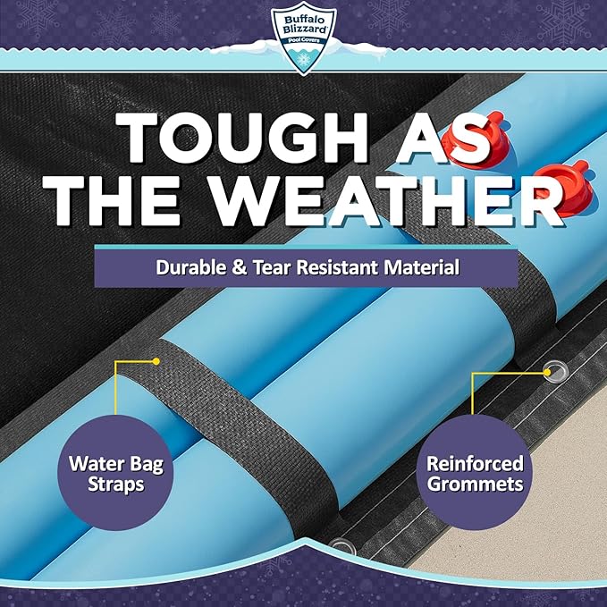 Buffalo Blizzard Economy 14 ft x 28 ft Rectangular Winter Pool Cover | Black/Blue | Closing Inground Swimming Pools | Easy to Install | Heavy Duty, Cold & UV Resistant | Shields from Seasonal Debris
