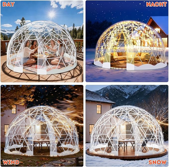 Garden Dome Tent, 9.6/12/15 ft Outdoor Clear Bubble Tent for 2-8 Person, All-Weather Geodesic Dome Greenhouse with Window & Door, PVC Transparent Tent for Patio, Camping, Party