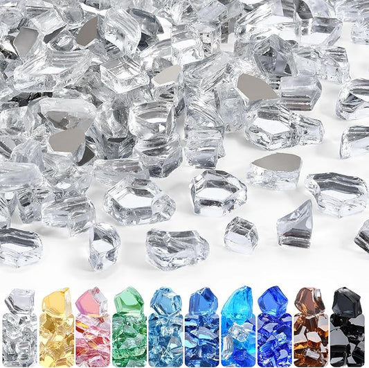 GasSaf 1/2 Inch Fire Glass Reflective Tempered Fireglass Cut Crushed FireGlass for Fire Pit, Fireplace, Replaces Existing Gas Logs & Lava Rocks (20 Pound)(Crystal Ice Reflective)