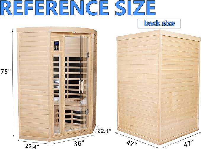 Far Infrared Sauna Low EMF Wooden Saunas for Home, 2-3 Person Indoor Home Saunabox, 1600watt Canadian Hemlock Sauna Room with Blue-Tooth, LCD, 10 Minutes Pre-Warm up