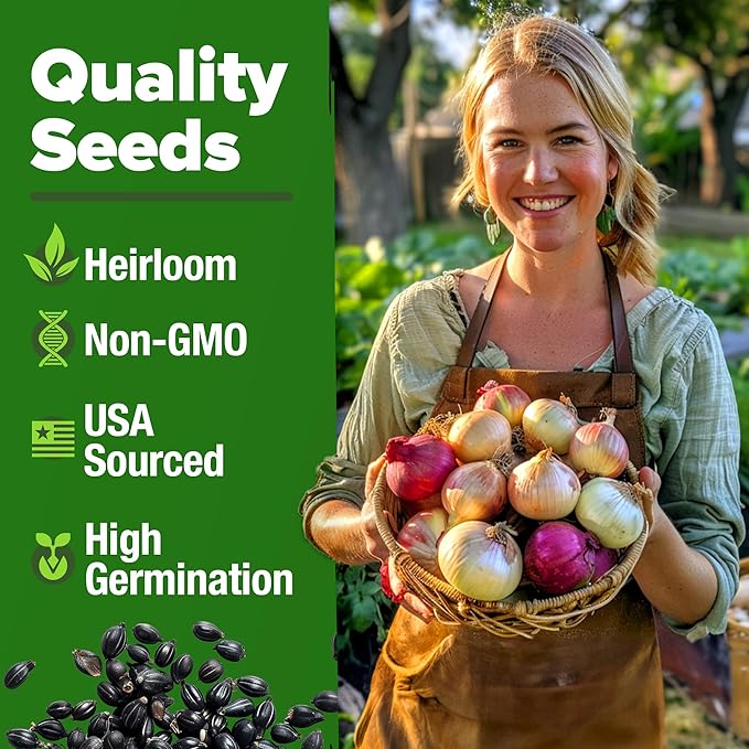 HOME GROWN 8 Onion Seeds for Planting – 1,600 Heirloom Vegetable Seeds – Grow Sweet, Yellow, Red, Spanish, Green & Vidalia Onions in Outdoor or Indoor Home Garden