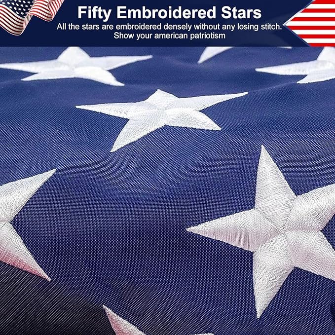 American Flag 2.5×4 FT Outdoor - Heavy Duty Embroidered US Flag with Sewn Stripes | Fade Resistant Nylon for High Wind & All Weather | Brass Grommets