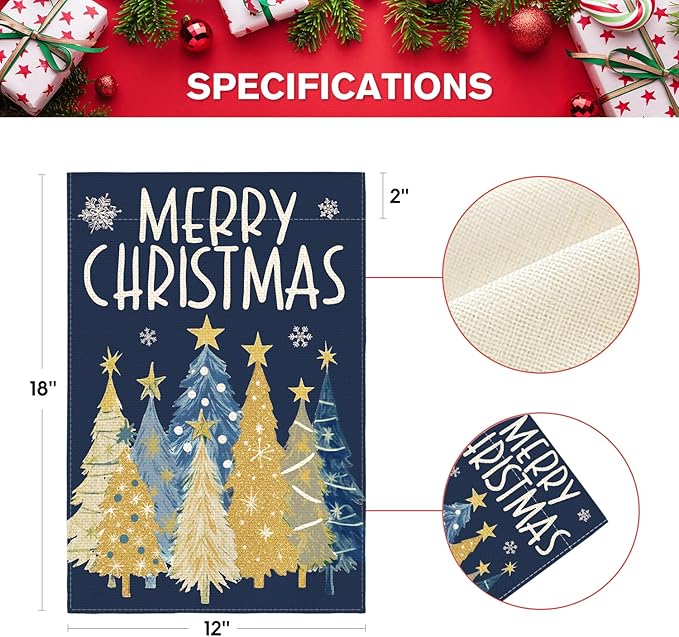 AVOIN colorlife Merry Christmas Garden Flag 12x18 Inch Double Sided Outside, Christmas Trees Winter Holiday Yard Outdoor Flag Blue