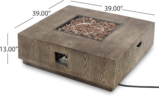 Propane Fire Pit Table, 39" Iron Firepits for Outside, Square Gas Fire Pit for Outside Patio, Propane Fire Table for Deck, Pool, 50,000BTU, Tank Outside, Tank Not Included, Wood